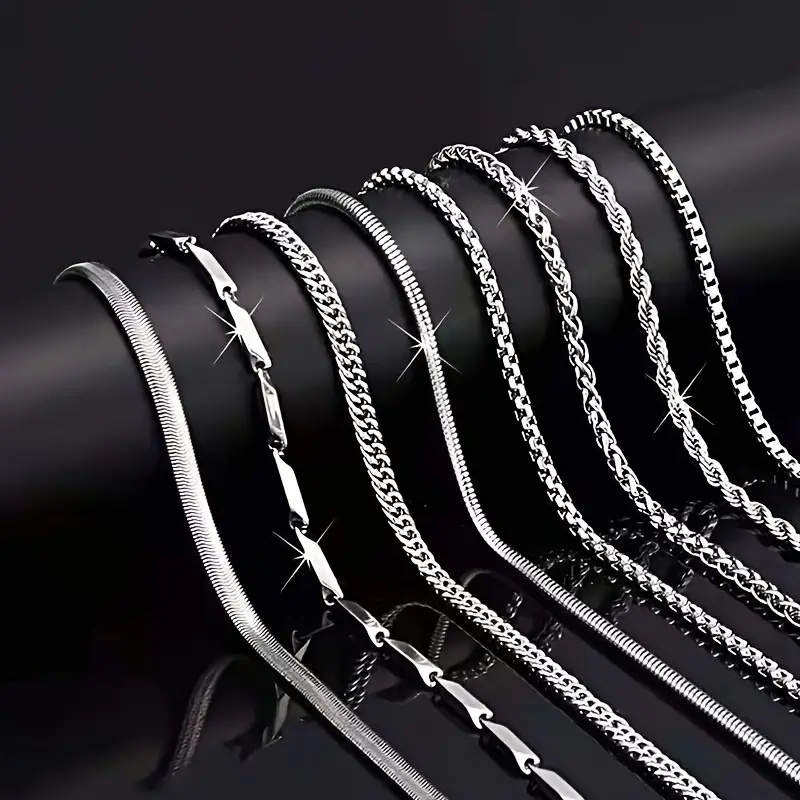 Cuban Link Chain 12Mm - 8Pieces Men Stainless Steel Necklace Set