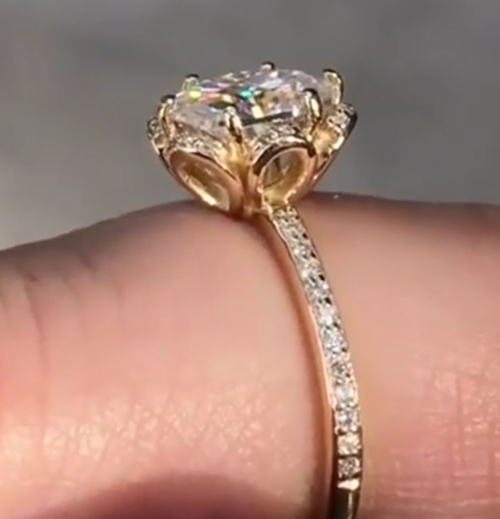 Custom Solid 14K Yellow Gold W - Moissanite Engagement Ring 1 Carat review and price