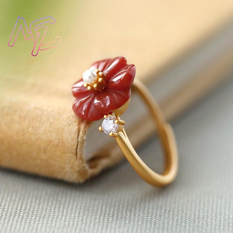 Red Natural Jade Flower Rings  - Rings review and price