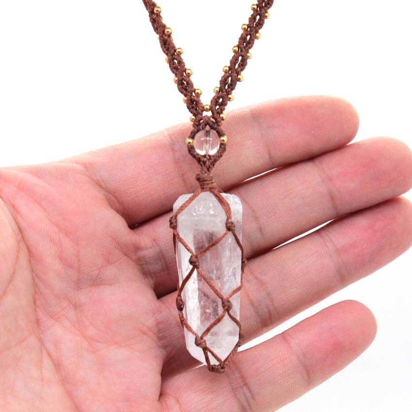 Crystal Quartz Macrame Braided - Crystal Pendant Necklace Natural Stone review and price
