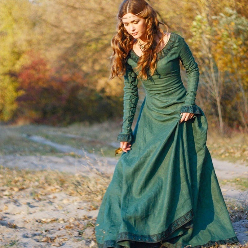Women Medieval Long Dress V Ne - Necklaces review and price