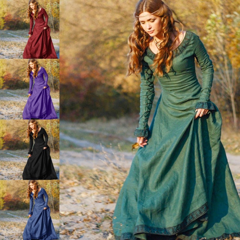 Women Medieval Long Dress V Ne - Necklaces review and price